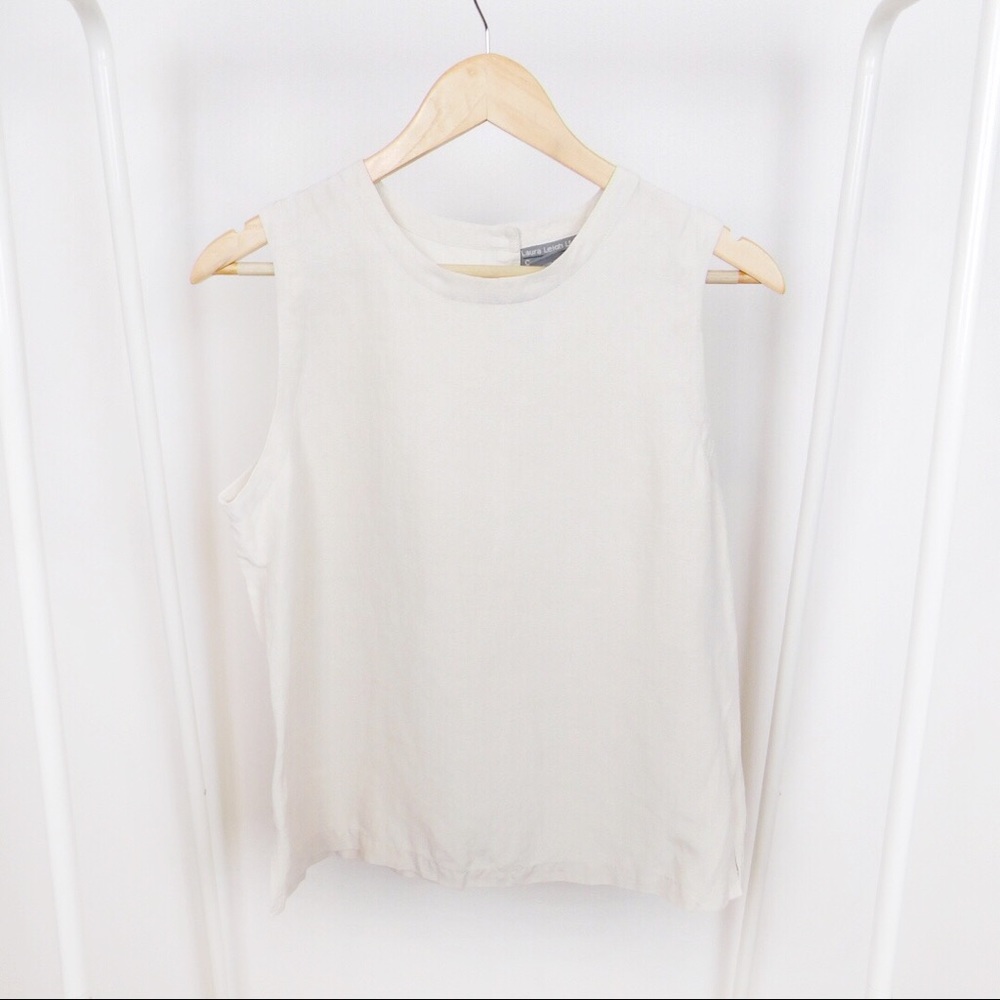 Vintage Beige Silk Sleeveless Blouse